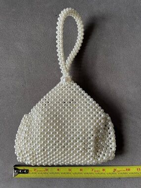 Pearl Beaded Wristlet Clutch - Cream